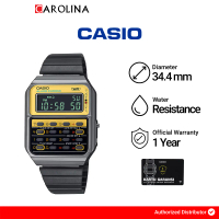 Jam Tangan Pria Casio CA-500WEGG-9B Calculator Yellow Dial Black Stainless Steel Band Watches