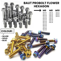 Baut Probolt head Flower Hexagon bahan Stainless Warna Gold Silver Blue Burn Ukuran M6 M8 M10