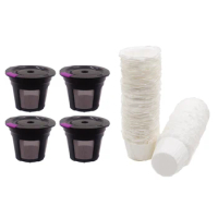 4Pcs Reusable K Cups Filter with 100Pcs Paper Filters Coffee Filters Refillable Filter Capsule For Keurig 1.0/2.0 Coffee Maker