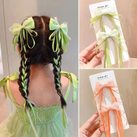 Long Ribbon Hair Clips for Little Girls - Chinese Hanfu Style Bow with Tassels, Elegant Braid Decora