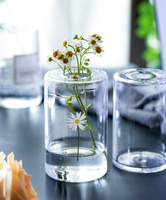 花瓶 花器 水培花瓶 創意北歐風簡約印花小孔玻璃花器 透明鮮花水培玻璃花瓶擺件裝飾