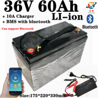 Deep cycle 36V 60AH Lithium ion battery for boat propeller RV back up power ebike scooter+10A Charger