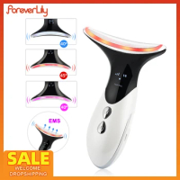 ION Heat Neck Face Lifting Massager EMS Double Chin Reducer LED Photon Rejuvenation Beauty Device Skin Tightening Anti Wrinkle