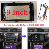 WQLSK 2 DIN 9 Inch Car Fascia Frame for Toyota Corolla 11 Auris E180 2017 2018 Kit Panel Fitting Radio Android