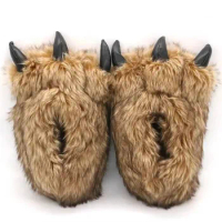 Fuzzy Bear Feet Paw Slippers for Women Men Big Foot Monster Funny Christmas House Shoes for Indoor Outdoor Teddy Cute Novelty
