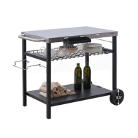 Grill Cart, Rolling Outdoor Grill Table Kitchen Island with 3 Shelves and Spice Rack,Dining Cart Table with Garbage Bag Holder