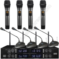 MICWL Wireless Radio Digital Conference Microphone - 4 Handheld 4 Desktop System for Meeting RoomStage karaoke performance etc.