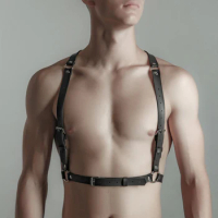 Men Harness BDSM Gay Pu Leather Adjustable Studded Decor Sex Bondage Harness Fetish Clothing Erotic Costume chest harness