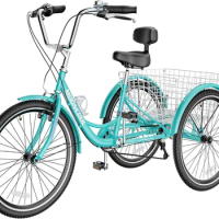 Adult Tricycles 7 Speed Adult Trikes 26 inch 3 Wheel Bikes Three-Wheeled Bicycles Cruise Trike with Shopping Basket for Seniors