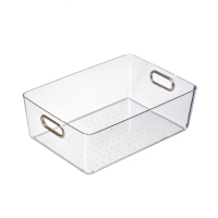 【Dagebeno荷生活】透明金邊提手輕奢收納盒 加厚款桌面櫥櫃提把整理盒(大號)