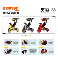 Sepeda Anak Roda Tiga - Exotic Tricycle ET-2251 | Kanopi | Bisa Didorong | Musik | Lampu