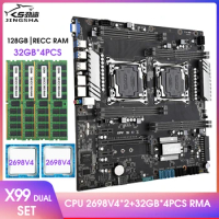 X99DUAL Motherboard Dual With XEON E5 2698V4*2 And 128GB(4*32G) DDR4 2400Hz REG ECC Memory Combo Kit NVME M.2 USB3.0 UPTO 256G