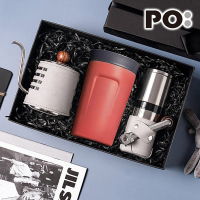 【PO:Selected】丹麥手沖咖啡三件禮盒組(咖啡壺-灰/隨行保溫咖啡杯-紅/咖啡磨2.0)