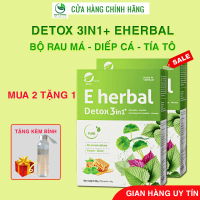 [TẶNG BÌNH PHA]  2 Hộp Bột rau detox 3in1+ Eherbal - Rau má, diếp cá, tía tô mix mật ong - dễ uống, 