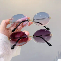 2024 Rimless Luxury Trendy Sunglasses Summer Cut-Edge Sunglass Oval Brand Designer Shades Women Sun Glasses Uv400