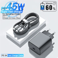 PD 45W Super Fast Charger For Samsung Galaxy S21 S22 S23 Ultra S20 fe A54 A53 USB Type C Charger Cable Fast Charging Accessories