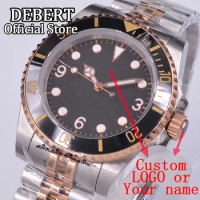 DEBERT 40mm custom logo Automatic Men's Watch Two Tone Rose Gold Coated NH35A Seiko Movement Jubilee Band Unidirectional Bezel