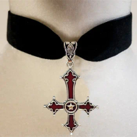 Vintage Gothic Red Bloody Inverted Cross Pendant Necklace Jewelry
