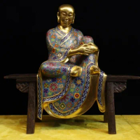 16" Chinese Pure Bronze cloisonne 24K Gold Ksitigarbha Buddha Sit stool Statue