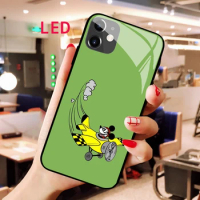 Luminous Tempered Glass phone case For Apple iphone 12 11 Pro Max XS Mickey Kawaii Acoustic Control Protect LED Backlight cover