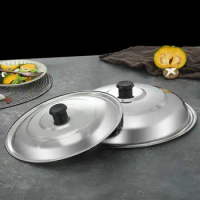 Black Plastic Knot Stainless Steel Pot Lid Household Anti- Spill Anti-Scald Wok Lid 32/34/36/38/40cm Round Pot Cover Skillets