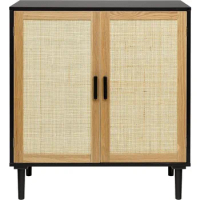 Finnhomy Sideboard Buffet Cabinet, Kitchen Storage Cabinet with Rattan Decorated Doors, Accent Liquor Cabinet