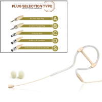 Beige Single Ear Hook Headset Mic Headworn Microphone 3.5mm 3 Pin 4 Pin XLR Plug Hand-free Operation With Microphone Cover