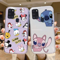 for Samsung Galaxy A21S A21 A 21 S 21S Phone Case Mickey Minnie Mouse Daisy Donald Duck Stitch Clear Silicone Transparent Cover