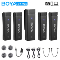 BOYA BY-W4 4-Channel Wireless Lavalier Lapel Microphone for iPhone Camera Samartphone Video Recording Podcast YouTube Streaming