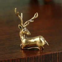 1Pc Retro Brass Christmas Elk Miniature Figurine Festival Decoration Accessories Mini Deer Statue Desktop Ornament Decors