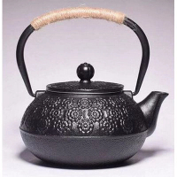 煮茶壺生鐵壺無塗層茶具(規格:黑色櫻花) 