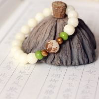 菩提渡原創 天然白玉菩提根手串單圈 菩提蓮花金海柳清新可愛情侶1入
