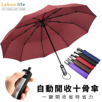 【Lebon life】2入/自動開收十骨傘(十骨 自動傘 摺疊傘 抗風 晴雨傘 三折傘 雨傘)