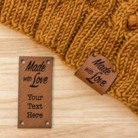 Custom Text Made with Love Faux Leather Sew In Tags for Knitting