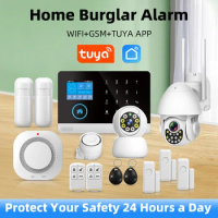 Wireless Home Alarm System Tuya Smart Home WIFI GSM Security Alarms For Home With Motion Sensor With Alexa &amp; Google Home