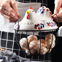【JEN】創意手繪陶瓷鐵藝雞蛋蔬果雜物大尺寸收納籃(2款可選)