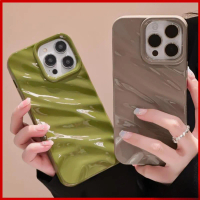 เคส iPhone แบบนิ่ม เคสสเตอริโอระลอก 3D เคลือบเงา กันกระแทก น้ำตาล ม่วง ดำ ขาว เขียว สำหรับ iPhone 14