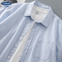 重磅藍白條紋短袖襯衫男夏季美式高級感cityboy鹽系寸衫襯衣情侶