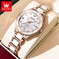 OLEVS 9985 Quartz Fashion Watch Gift Ceramic Watchband Round-dial Calendar