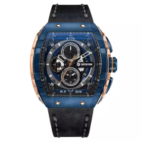 Expedition Expedition - Jam Tangan Chronograph Pria - Rose Gold Blue - Black Leather Strap - 6782 MC