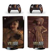 Evil Village PS5 Standard Disc Sticker Decal Cover for PlayStation 5 Console and 2 Controllers PS5 Disk Skin Vinyl
