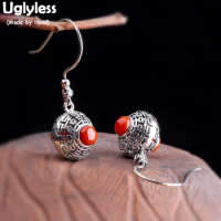 Uglyless China Chic XI= Happy Earrings for Women Thai Silver Hollow Balls Earrings Agate Moon Stones Brincos 925 Silver E1660