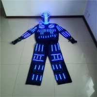 Magicool Colorful Led Robot Costumes EL Wire luminous Lighting Helmet Jacket Suit Glowing Pants Stage Dance Performance Clothes