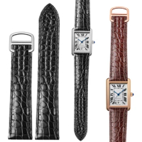 Alligator Leather Watch Band For Cartier TANk SOLO RONDE DE Crocodile Skin Watch strap Folding Buckle belt Accessories Bracelet