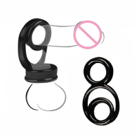 Silicone Double Penis Rings Delay Ejaculation Elastic Sex Toys For Men Dual Cock Rings Male Scrotal Binding For Harder Erection