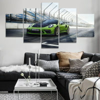 實木框畫 豪華跑車 保時捷911 綠色跑車 汽車海報裝飾畫 客廳臥室裝飾掛畫 玄關壁畫壁貼 生日禮物 無框畫