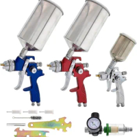 TCP HVLP Spray Gun Set - 3 Sprayguns with Cups, Air Regulator &amp; Maintenance Kit for All Auto Paint, Primer, Topcoat &amp; Touch-Up