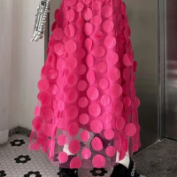 XITAO Solid Color Casual Skirt Geometric Circular Three-dimensional Decorative Loose Slimming Fashion A-line Skirt DMJ4086