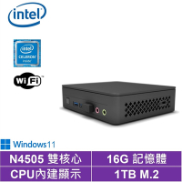 Intel NUC平台賽揚雙核{黑熊御使W}Win11 迷你電腦(N4505/16G/1TB M.2 SSD)
