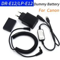 LP-E12 Dummy Battery DR-E12 DC Coupler +PD QC Charger+DC USB C Cable+Spring Cable for Canon EOS M M2 M10 M50 M100 M200 Cameras